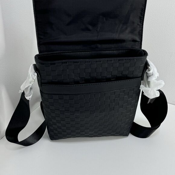 PURSE basket weave faux leather shoulder strap new tag Black Magnetic Square - Picture 2 of 3